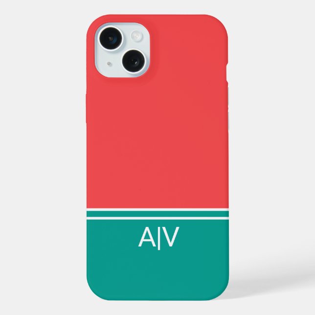 Coque iPhone Modern Summer Coral Aquamarine Monogram (Verso)