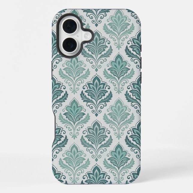 Coque iPhone Modern Teal Nordic Damask (Verso)
