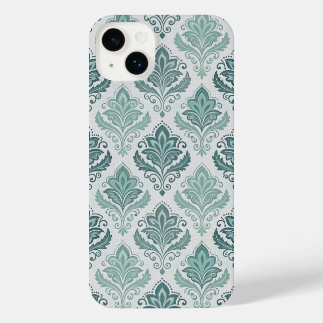 Coque iPhone Modern Teal Nordic Damask (Verso)