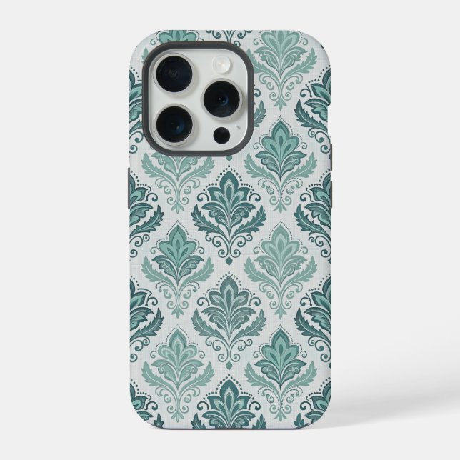 Coque iPhone Modern Teal Nordic Damask (Verso)
