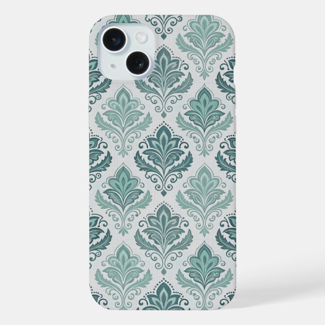 Coque iPhone Modern Teal Nordic Damask (Verso)