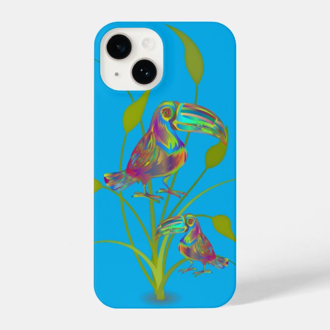 Coque iPhone Modern Toucan Art with Plants Turquoise Phone Case (Verso)