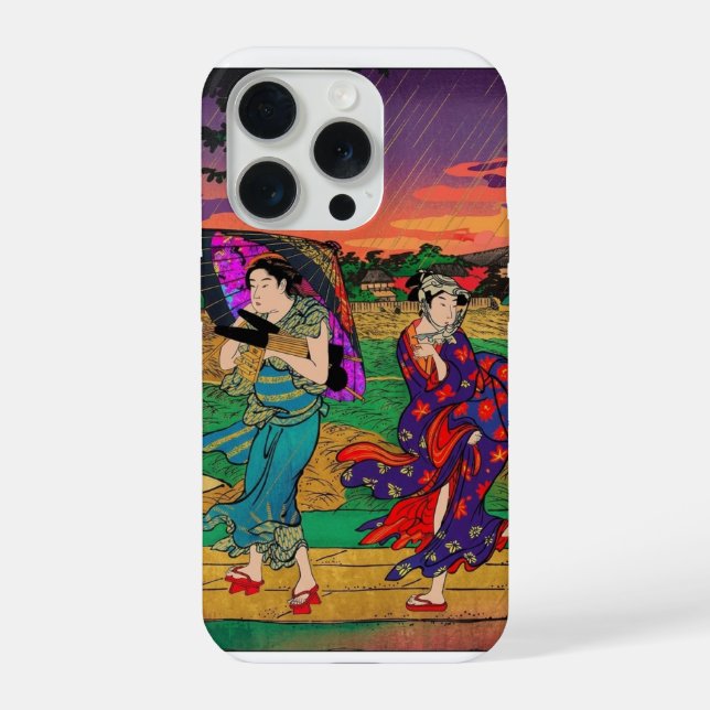 Coque iPhone Modern Ukiyo-E Pop Art: Vibrant Rain Walk Edition  (Verso)