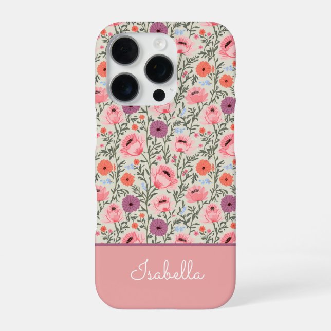 Coque iPhone Modern Wildflowers with Name (Verso)