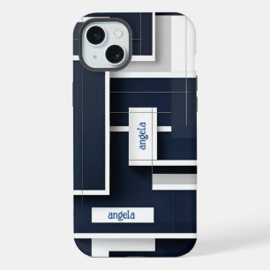 Coque iPhone 15 Plus Moderne abstrait géométrique bleu marine élégant