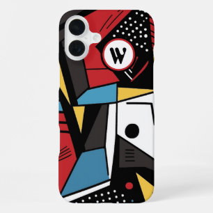 Coque iPhone 16 Plus Moderne Abstrait Géométrique Monogrammé