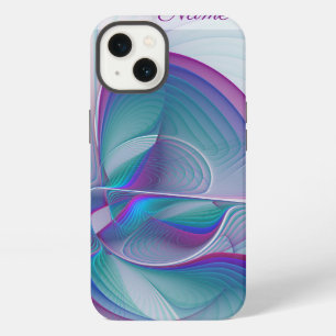 Etui iPhone 13 Moderne Abstrait Rose Bleu Turquoise Fractale Nom