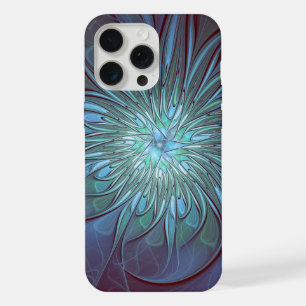 Coque iPhone 15 Pro Max Moderne Abstrait tendance Fleur bleue Fractal Art