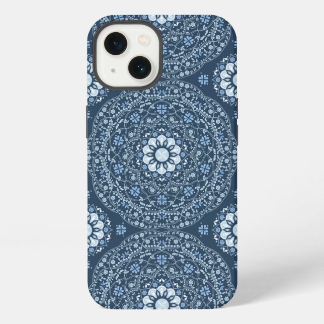 Coque iPhone Moderne bleu stylé mandala simple motif  (Verso)