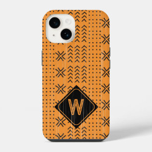 Coque Pour iPhone 14 Moderne Burning Orange Boudcloth Africain Monogram