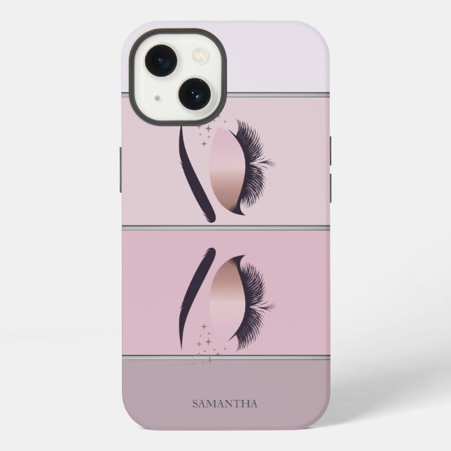 Coque iPhone Moderne chic rayé, cils frais (Verso)