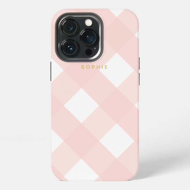 Coque iPhone Moderne Classique Simple Blush Pink Plaid Monogram (Dos)