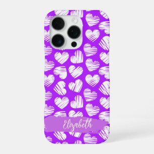 Coque iPhone 16 Pro Moderne Cœur de la Saint-Valentin avec Nom Doodle