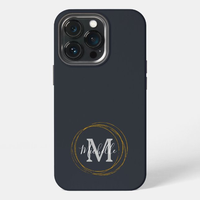Coque iPhone Moderne Deep Grey/Noir & Or Monogramme  (Dos)
