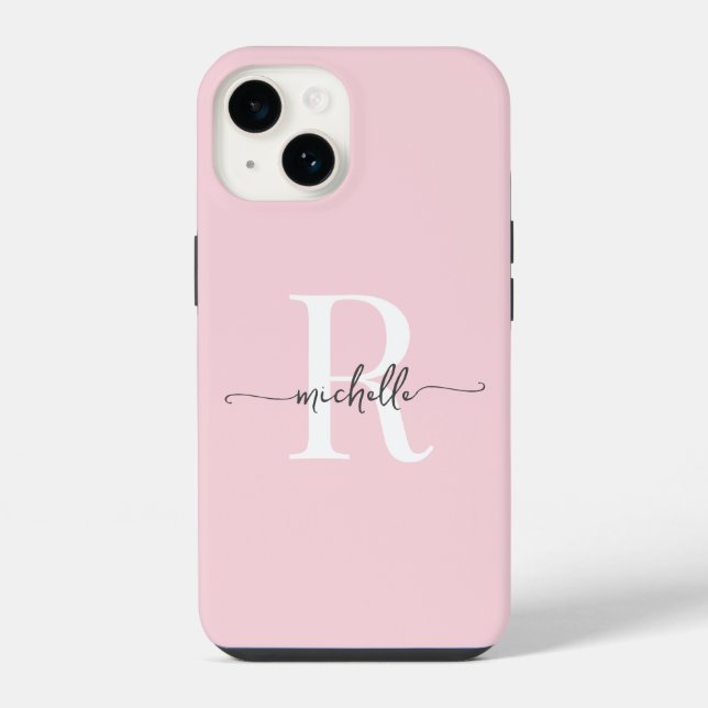 Coque iPhone Moderne Design rose rose clair Monogramme initial (Verso)