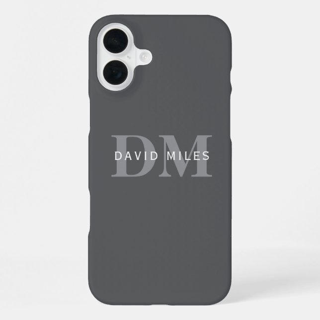 Coque iPhone Moderne Élégant Gris Foncé Monogramme & Nom (Verso)