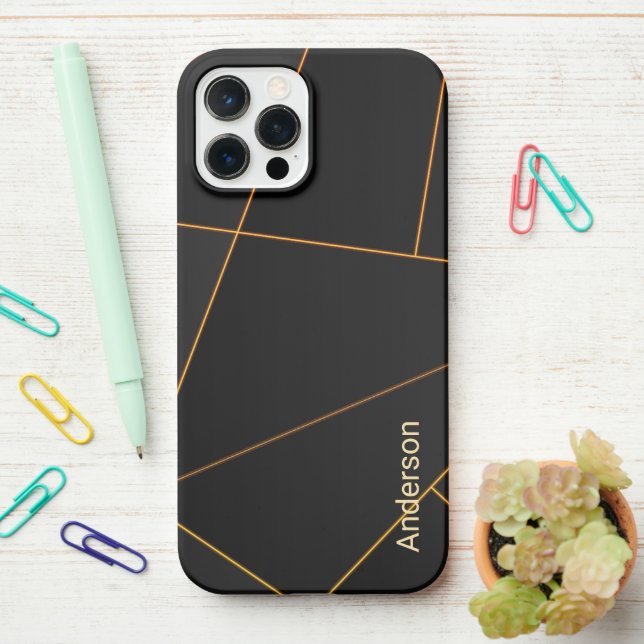 Coque iPhone Moderne Élégant Ligne Rétro Monogramme (Sur le bureau)