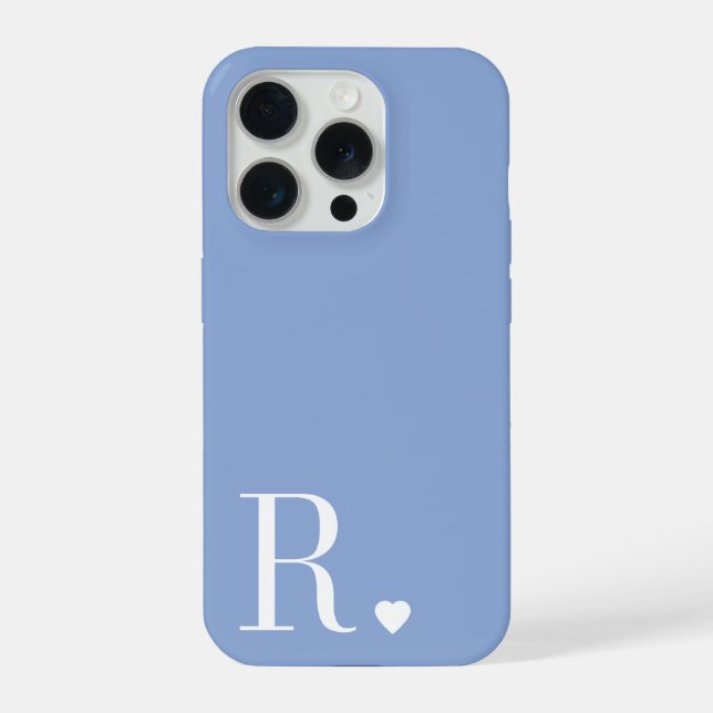 Coque iPhone moderne élégant monogramme initiale bleu bébé  (Verso)