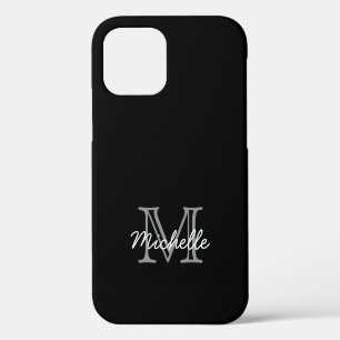 Coque iPhone 12 Moderne Élégant Monogramme Manuscrit Noir et Blanc