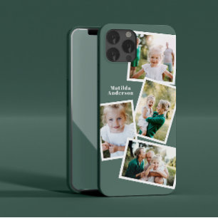 Coque Pour iPhone 14 Moderne élégant multi photo famille vert sauge chi
