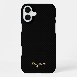 Coque iPhone 16 Plus Moderne élégant Noir À damiers Or Monogramme