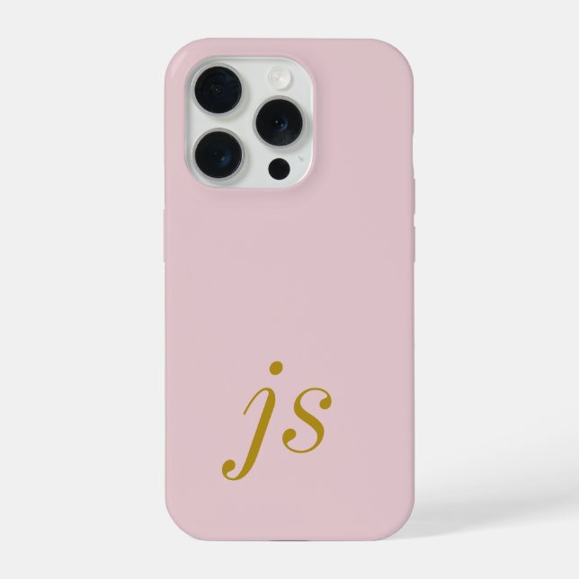Coque iPhone Moderne Élégants Initiales Rose Pâle Or Monogramme (Verso)