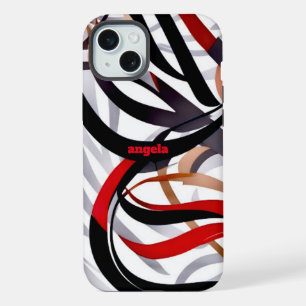 Coque iPhone 15 Plus Moderne et design abstrait rouge noir tourbillons