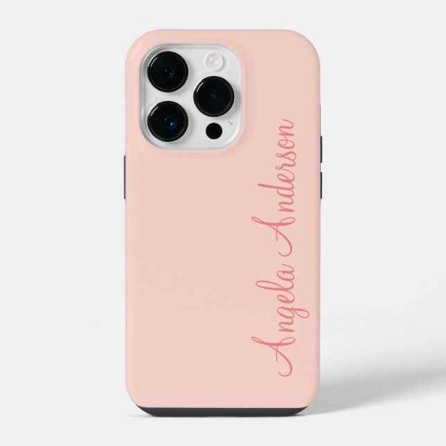 Coque iPhone Moderne Féminin Uni Rose Pâle Script Nom Personnal (Verso)