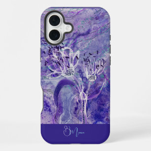 Coque iPhone 16 Plus Moderne Fille Féminine Fleurs Marbre Violet