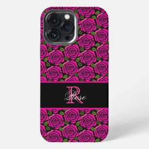 Etui iPhone 13 Pro Max Moderne Fleurs Roses Chaudes Rose Personnalisé Mon
