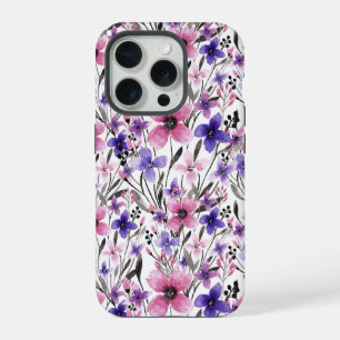 Coque iPhone 15 Pro Moderne floral aquarelle rose violet de campagne