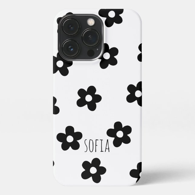 Coque iPhone Moderne Floral tendance Noir et blanc Joli printem (Verso)