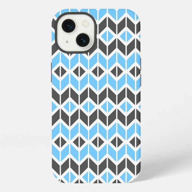 Coque iPhone Moderne Géométrique Chevrons Bleu Gris  (Verso)
