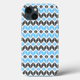 Etui iPhone 13 Moderne Géométrique Chevrons Bleu Gris