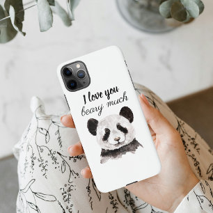 Coque iPhone 11Pro Max Moderne Je T'Aime Beary Beaucoup Panda Noir Et Bla