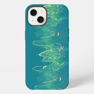 Etui iPhone 13 Moderne Lignes Dorées Ondulées Turquoise