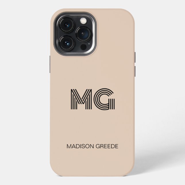 Coque iPhone Moderne minimal, Beige tendance Simple Monogramme (Verso)