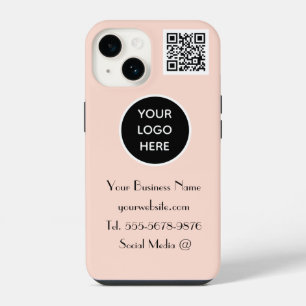 Coque Pour iPhone 14 Moderne minimaliste rose logo personnalisé QR Code