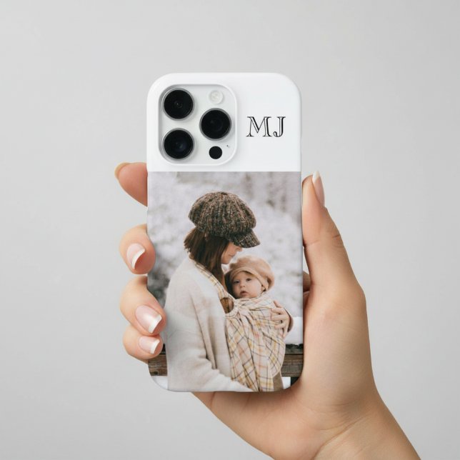 Coque iPhone Moderne Monogramme 1 Photo Blanc (Créateur téléchargé)