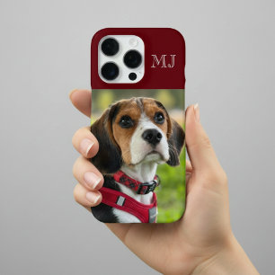 Coque iPhone 16 Pro Moderne Monogramme 1 Photo Rouge Bourgogne