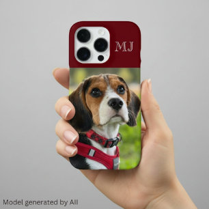 Coque iPhone 16 Pro Moderne Monogramme 1 Photo Rouge Bourgogne