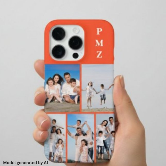 Coque iPhone Moderne Monogramme 5 Photo Collage Kaki Orange (Créateur téléchargé)