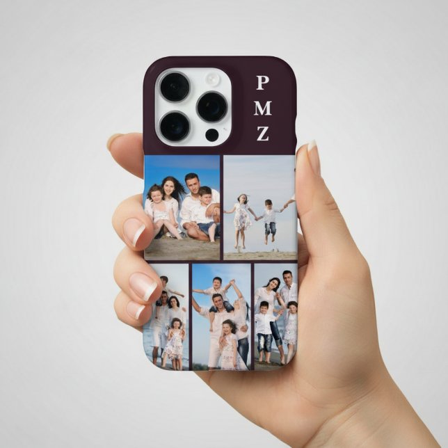 Coque iPhone Moderne Monogramme 5 Photo Collage Prune Violet (Créateur téléchargé)