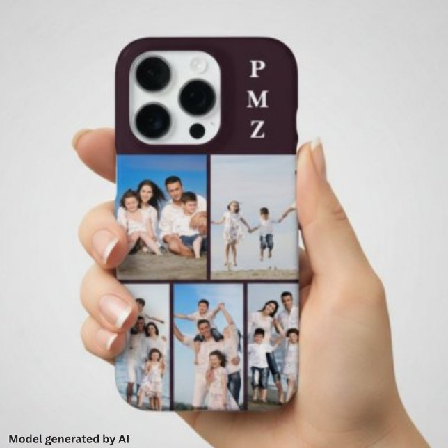 Coque iPhone Moderne Monogramme 5 Photo Collage Prune Violet (Créateur téléchargé)