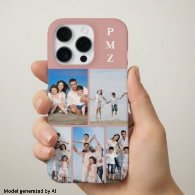 Coque iPhone Moderne Monogramme 5 Photo Collage Rose Poussiéreu (Créateur téléchargé)