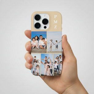 Coque iPhone 16 Pro Moderne Monogramme 5 Photos Collage Sable Crème Be