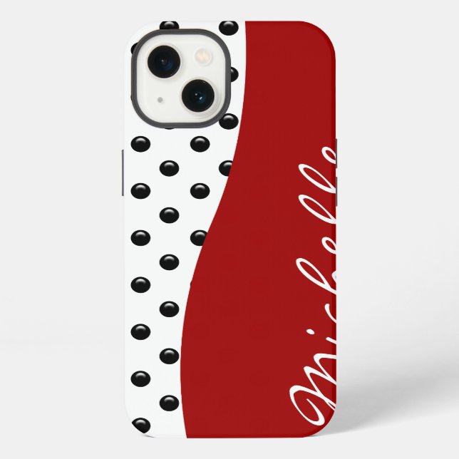 Coque iPhone Moderne Monogramme à pois (Verso)