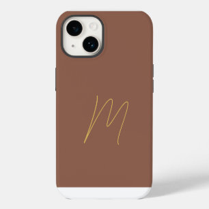 Coque Pour iPhone 14 Moderne Monogrammé Couleur Or Marron Initiale