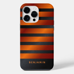 Coque Pour Pour iPhone 14 Pro Max Moderne Monogrammé Noir et Orange