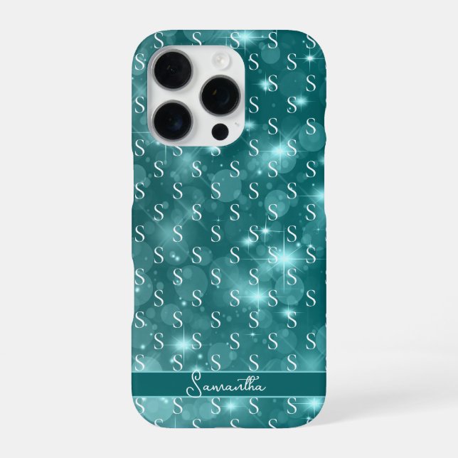 Coque iPhone Moderne Monogramme Océan Bleu Brillance (Verso)